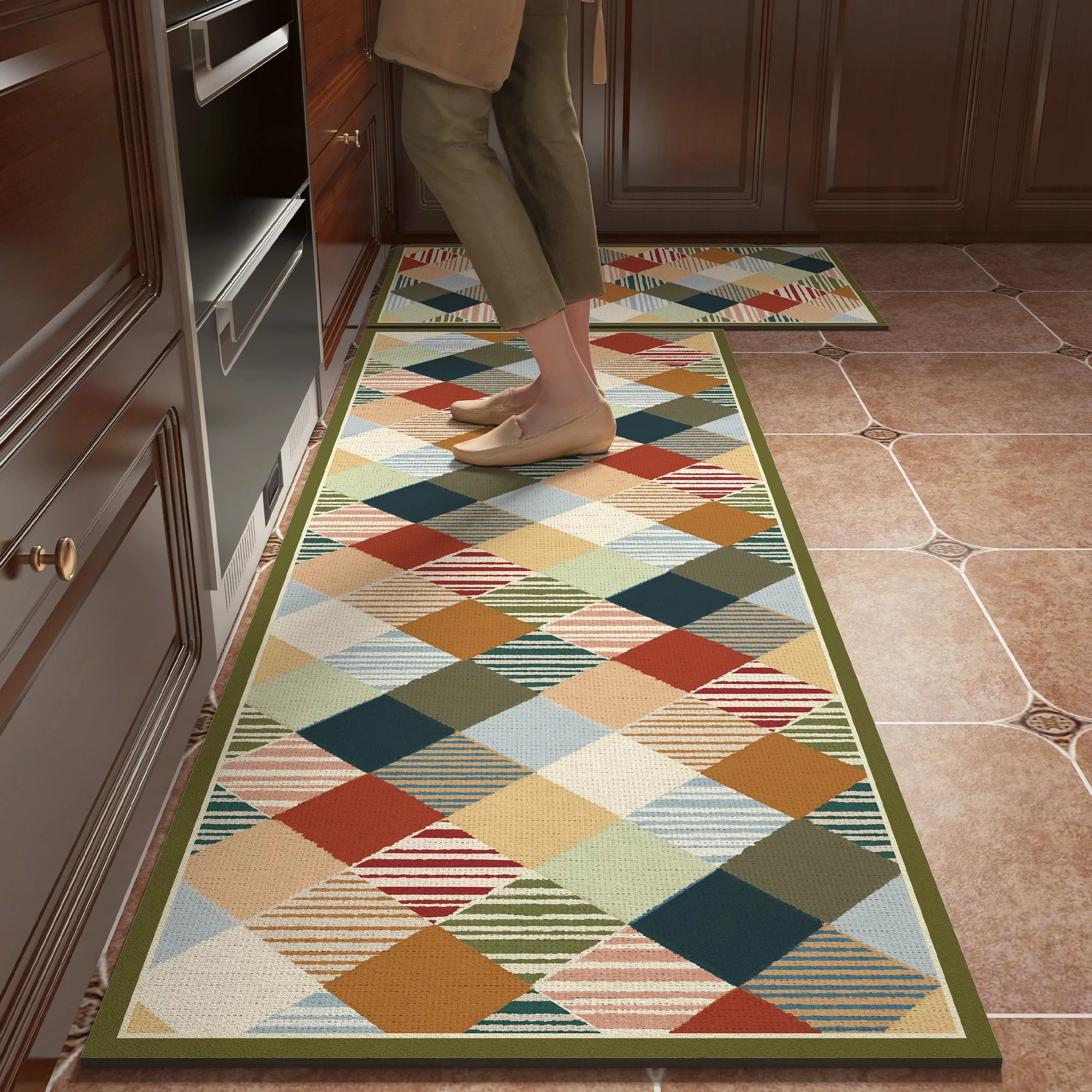 Non-slip Kitchen Floor Mat PVC Leather Washable Carpet Oil-proof Waterproof Mats Long Strip Runner Rugs Tapis Cuisine שטיח למטבח