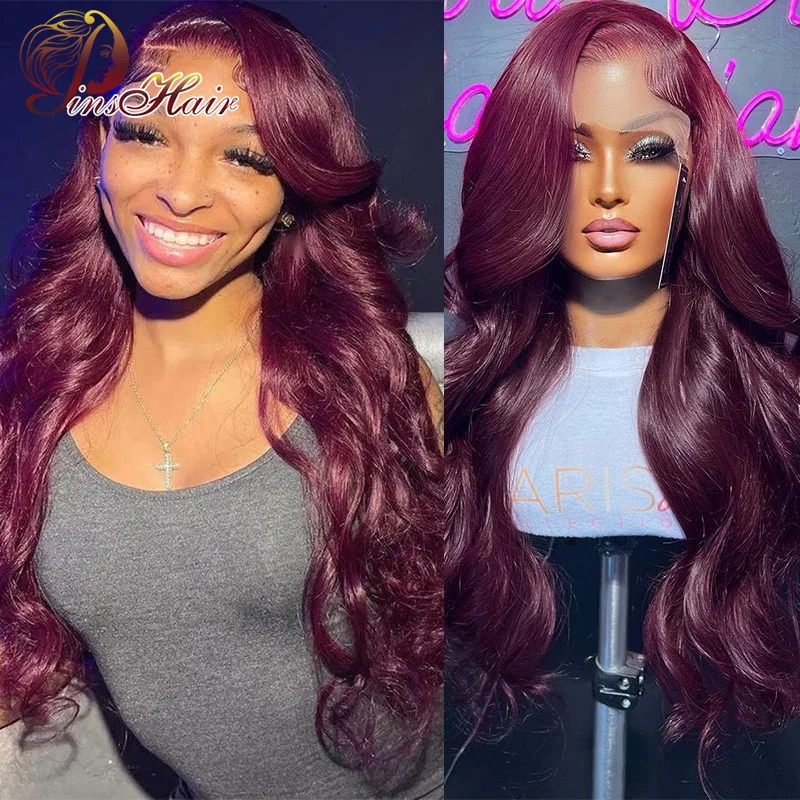 

Burgundy HD Lace Frontal Wig Human Hair Body Wave Wigs For Women 13x4 Red 99J Transparent Lace Front Human Hair Wigs PrePlucked