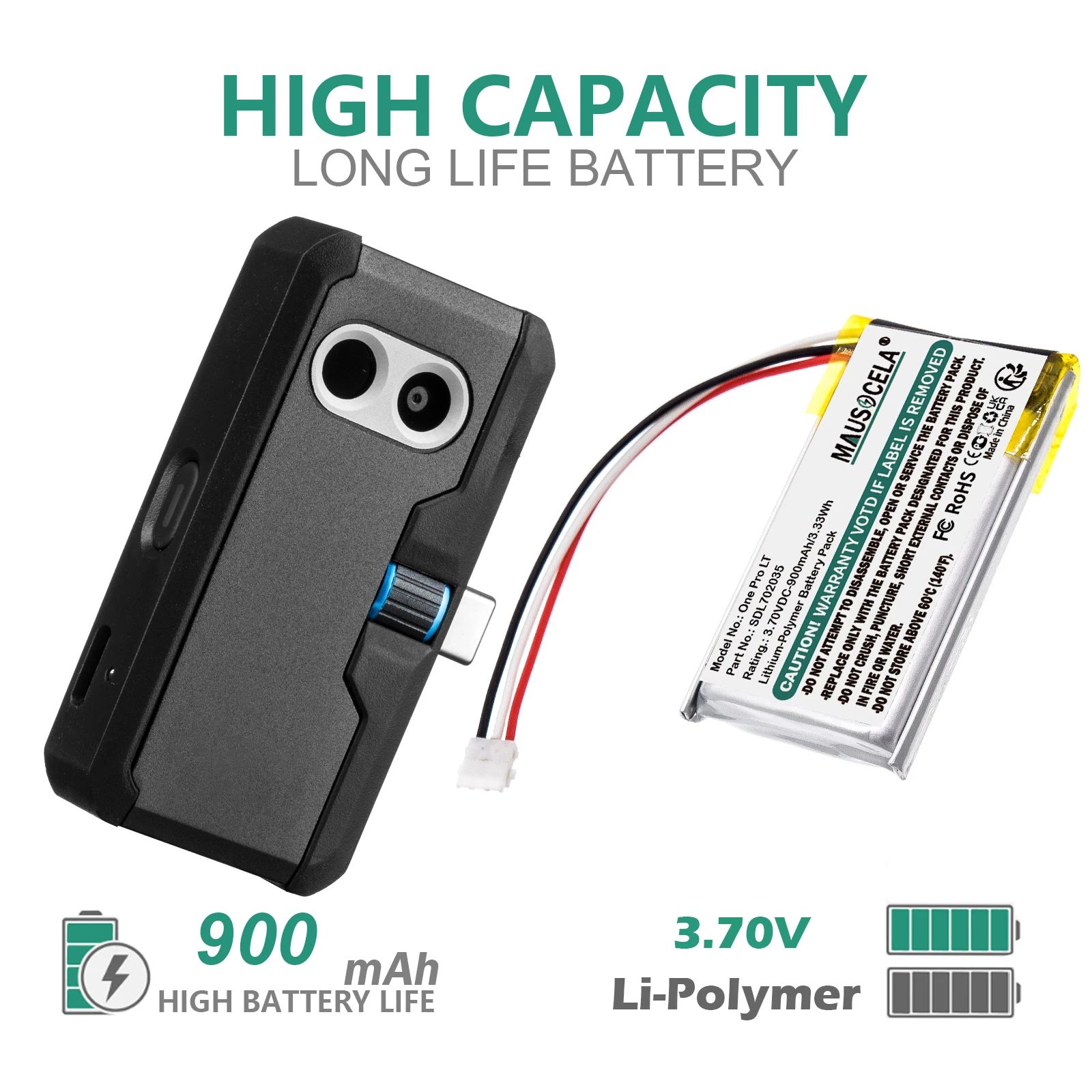900mAh Thermal Camera Battery For Flir:LF602035-02,SDL702035,One Pro,One Pro LT,435-0012,+Toolkit,-Li-Polymer-3.7V-900mAh/3.33Wh