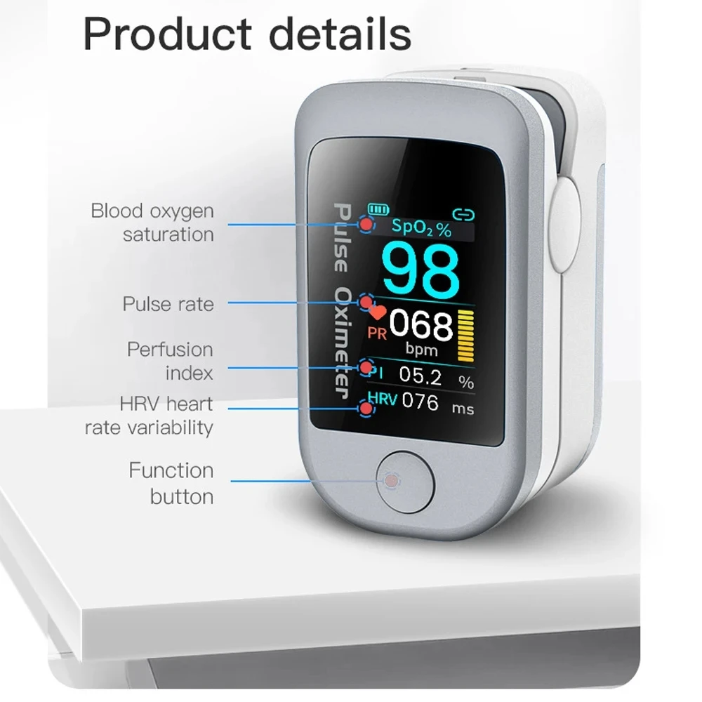 Bluetooth blood oxygen monitor, HRV heart rate and blood oxygen saturation, fingertip pulse oximeter monitor,