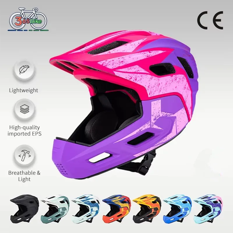 Capacete Infantil MTB de Rosto Inteiro 51-54cm para Ciclismo, Seguro para Esportes e Bicicletas de Equilíbrio, Acessório de Segurança PC+EPS para Bicicleta