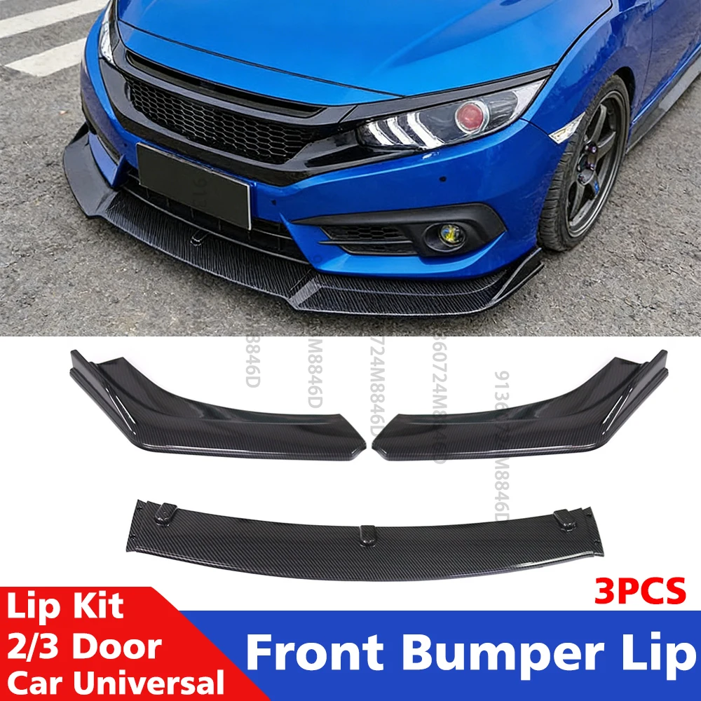 

Universal Front Bumper Lip 3PCS Spoiler Splitter for Cars, Carbon Fiber Style PVC Auto Body Kit,Bumper Lip Chin Diffuser Guard