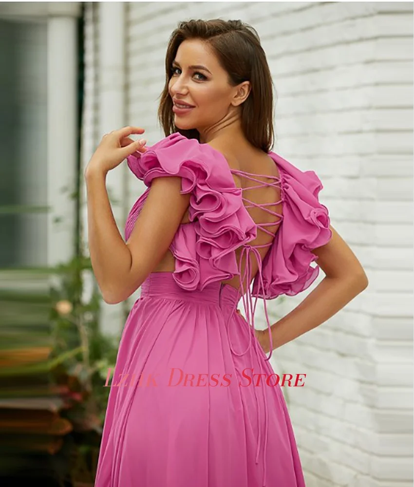 تخصيص مثير جيرسي ألف خط الكشكشة مساء اللباس حساسة أكمام الخامس الرقبة الطابق طول Fستان Shret نسائي