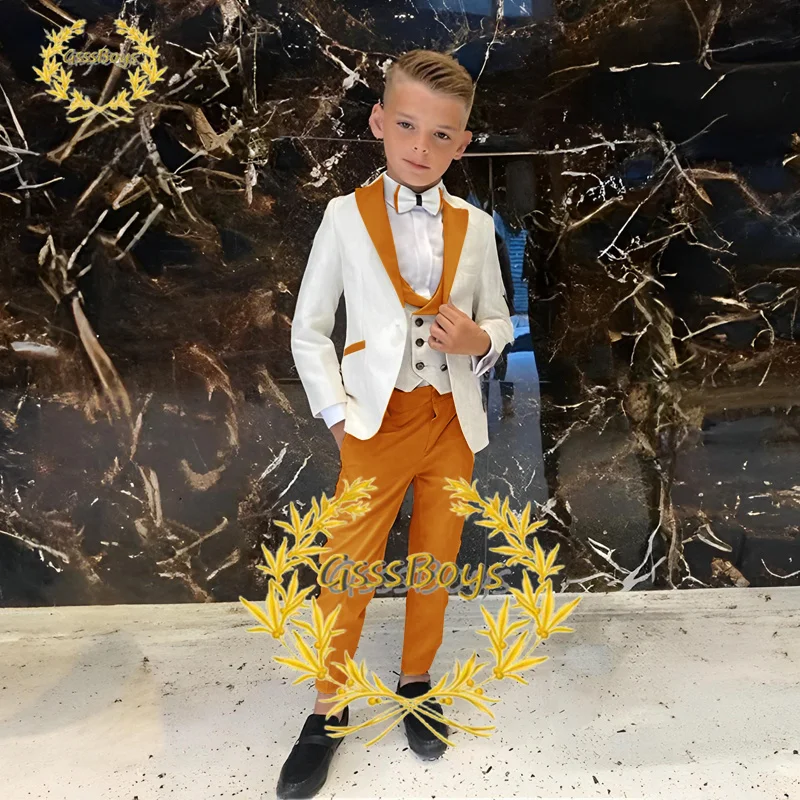 Suit for Boys Wedding Tuxedo 3 Piece Vest Blazer Pants Suit Kids Formal Jacket Customized 3-16 years old