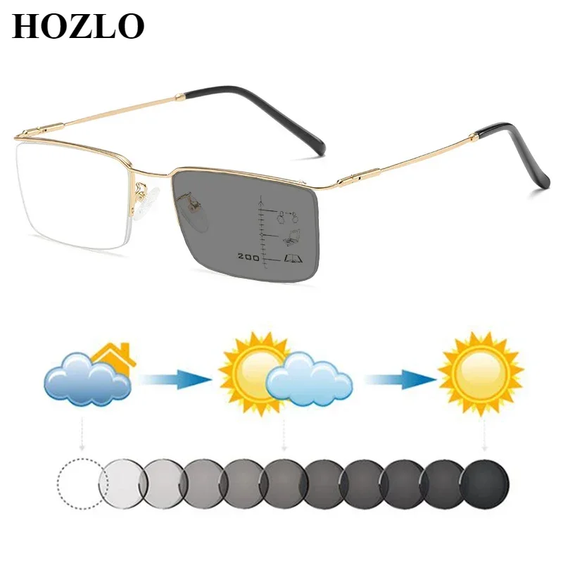 

Men Metal Semirim Business Photochromic Progressive Reading Sunglasses Male Presbyopic Multifocals Spectacles Hyperopia Glasses