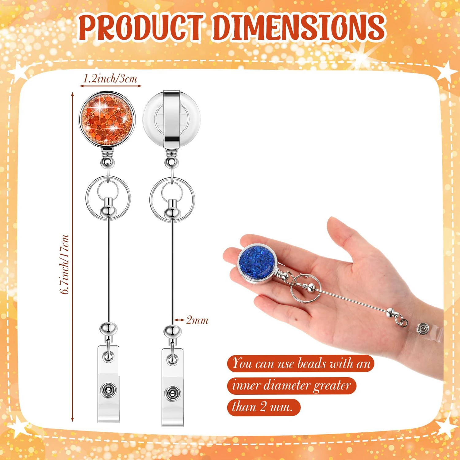 10-50Pcs Rotatable Clip Retractable Pull Badge Reel DIY Beaded Glitter Sequins Key & ID Card Holder Accessory