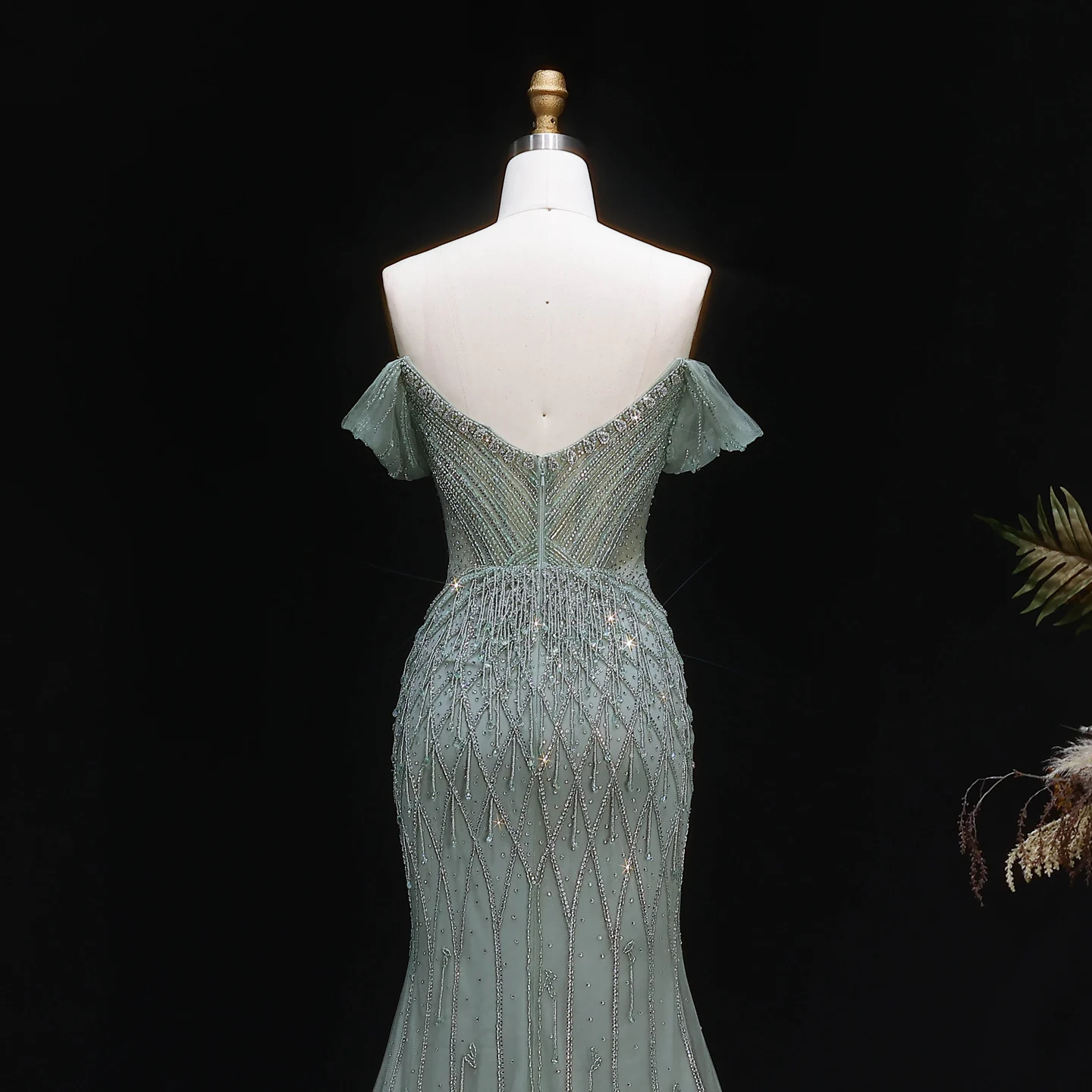 Sharon Said Atemberaubendes schulterfreies, rosafarbenes, mit Perlen besetztes Meerjungfrauen-Abendkleid mit Herzausschnitt, luxuriöses Dubai-Hochzeits- und Abschlussballkleid SS003, maßgeschneidert – Detail 14