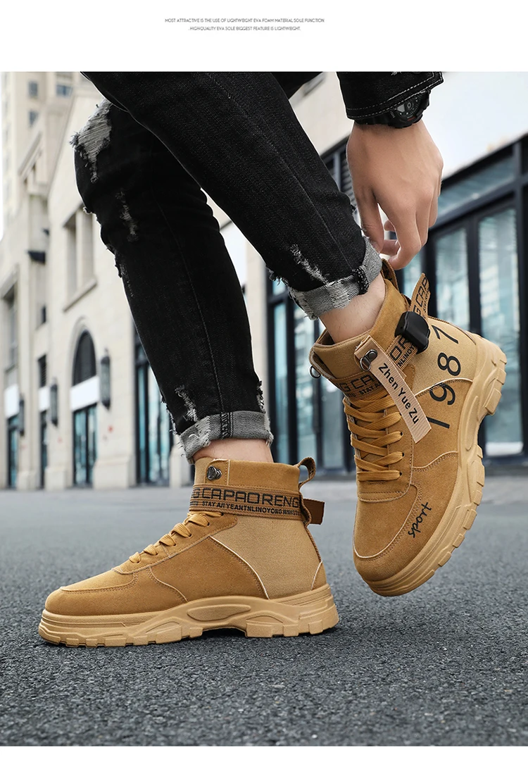 Herren Einfarbige High-Top Modische Vielseitige Outdoor-Wanderschuhe, Bequeme Rutschfeste Freizeitsportstiefel – Detail 8