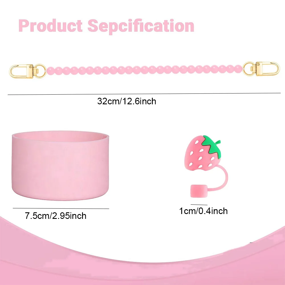 6pcs Strawberry Tumbler Cup Accessries Set for Stanley 30oz 40oz Tumbler Cup Water Bottle, Silicone Boot and for Tumbler Decor