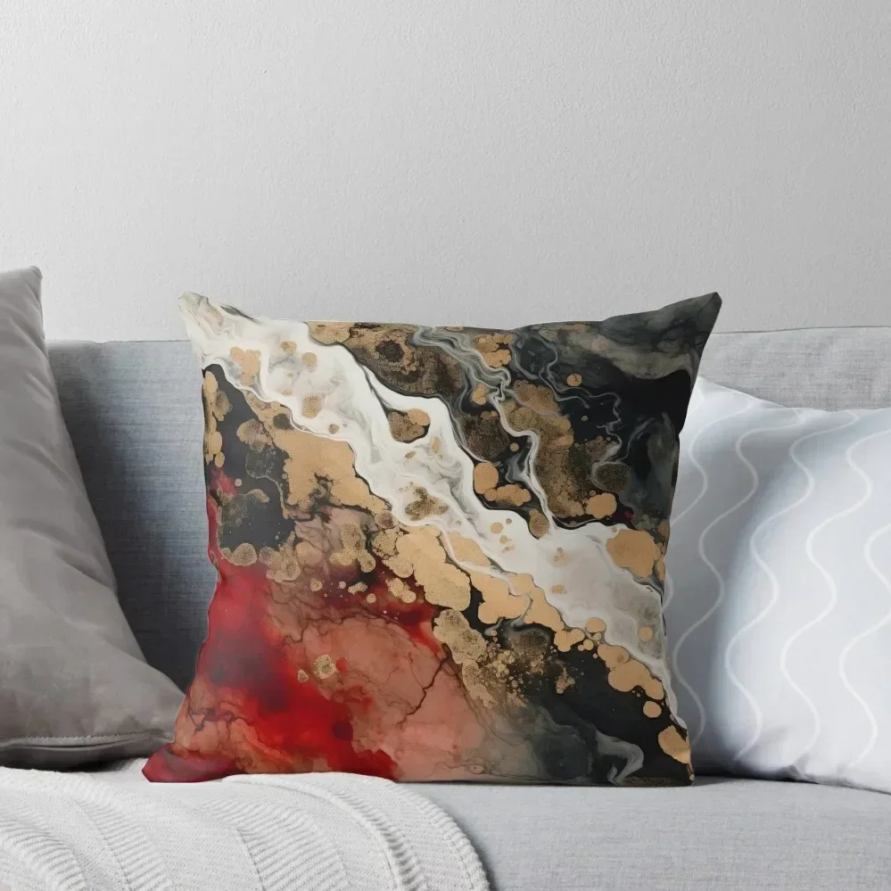 

Red, gold, white and black marbled pouring image, liquid marble Throw Pillow New year Luxury Pillow Cover Custom Cushion pillow