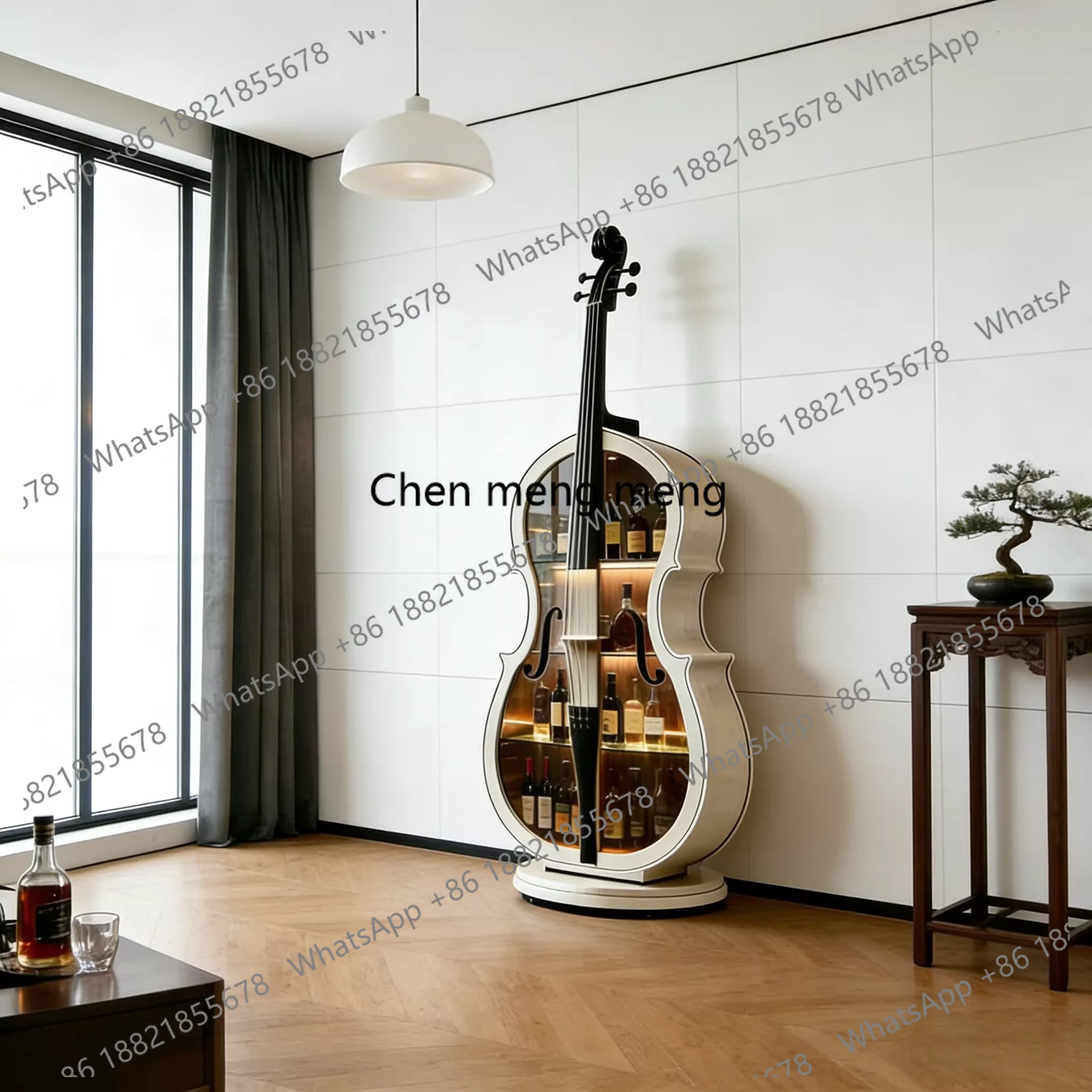 

New Chinese cello-shaped wine cabinet household living room floor-to-ceiling decorative cabinet glass door display cabinet