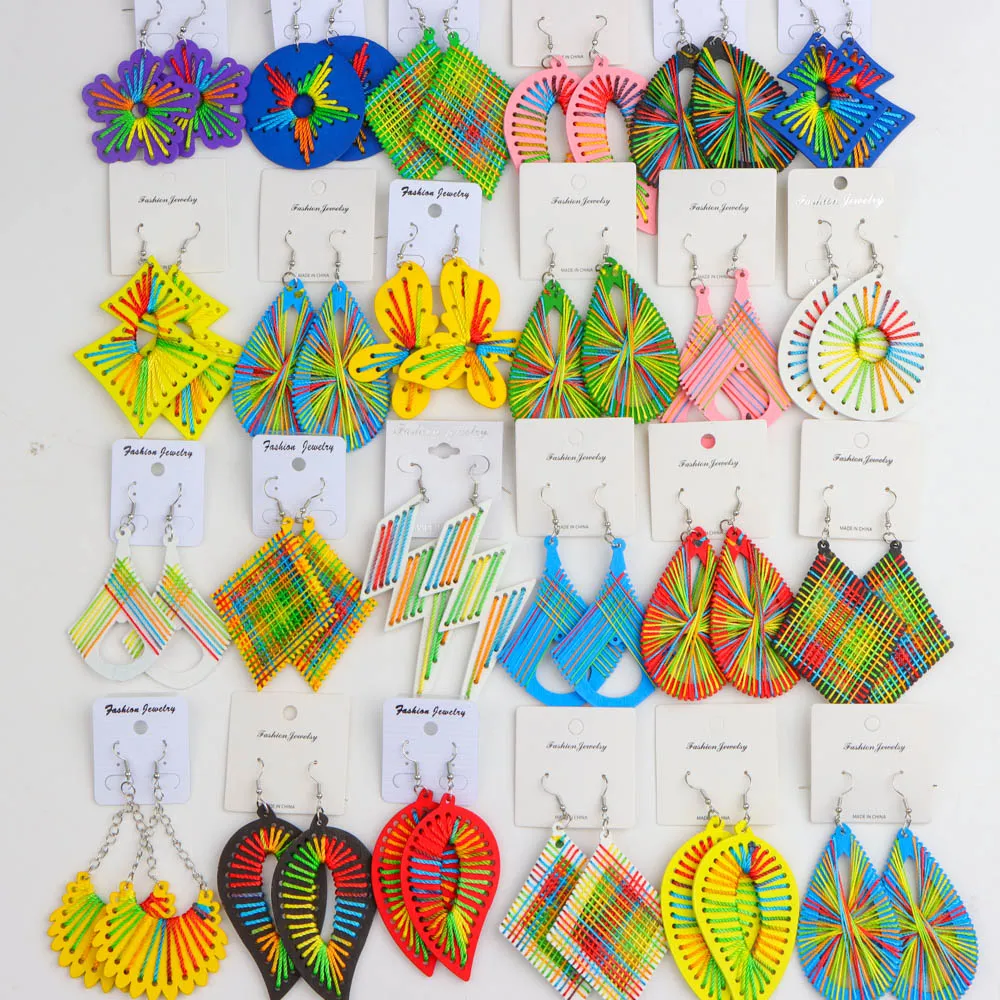 10 زوج/وحدة موضة العرقية طباعة هندسية خشبية أقراط المرأة أنيقة ريترو للهدايا عطلة مجوهرات اكسسوارات الحفلات #4