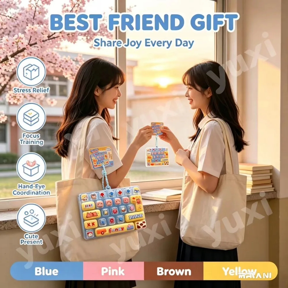 @2026Candy Color Keycap Keychain 26 Letters Cute Cartoon Keyboard Clicker Fidget Toy Bag Pendant Stress Relief Keyring