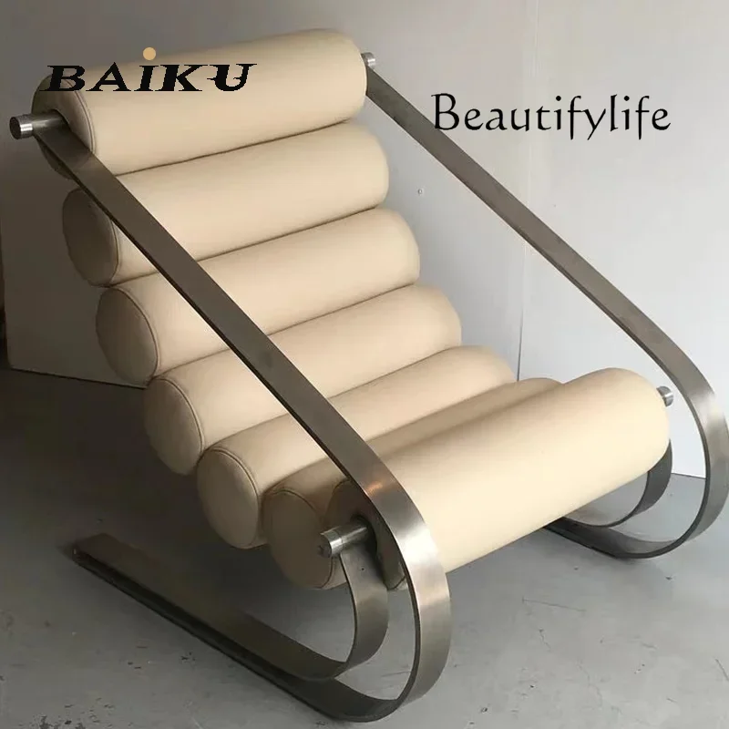 Office master bedroom lazy chair living room balcony combination stainless steel Italian simple curved leisure chair