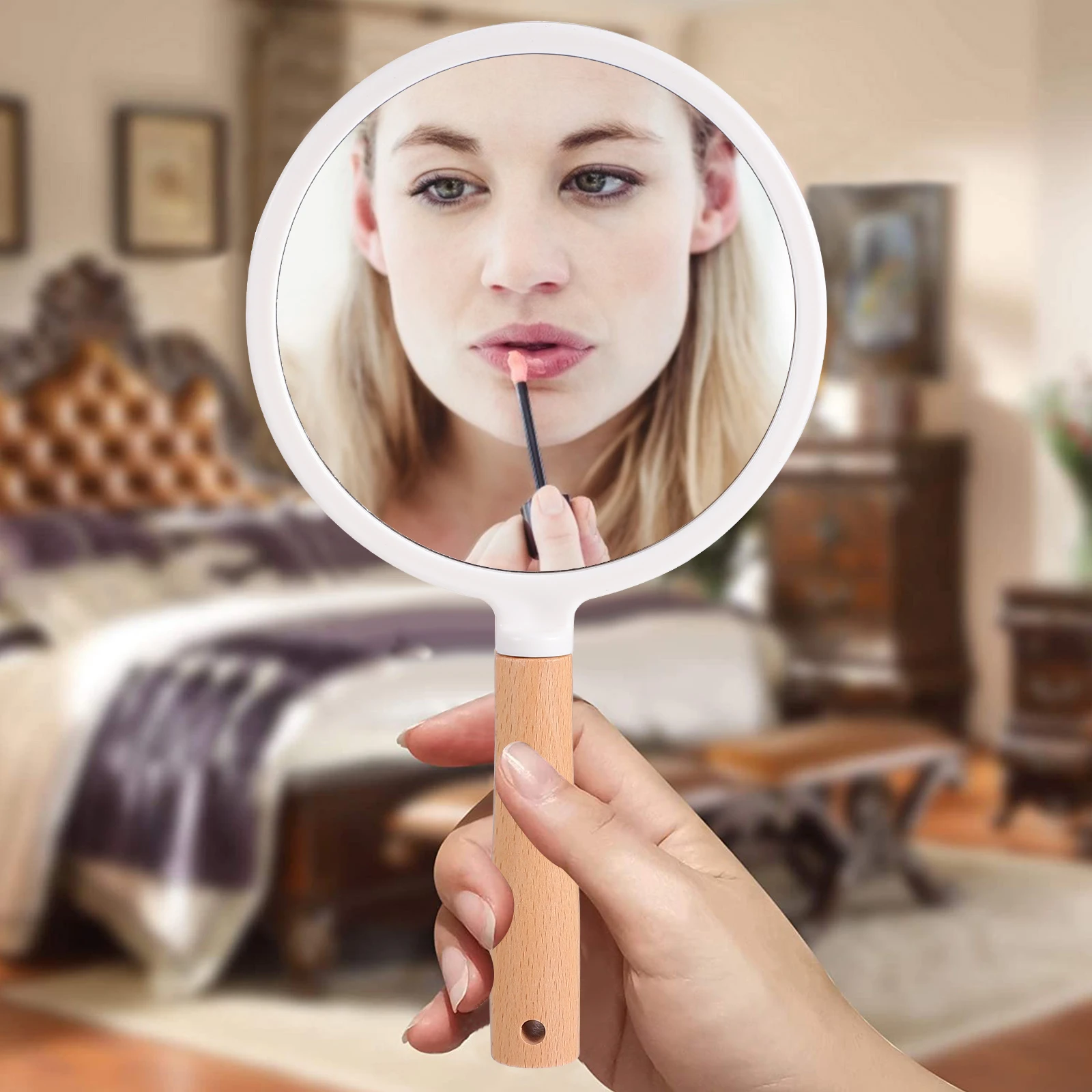

Wood Handle Makeup Barber Salon Portable Handheld Mirror for Women Mirror Travel Business Use