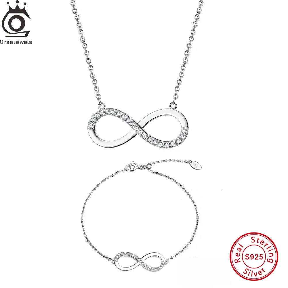 

ORSA JEWELS Soild 925 Sterling Silver Infinity Jewelry Sets with Cubic Zirconia Chain Love Infinite Jewelry Set Gift SB54