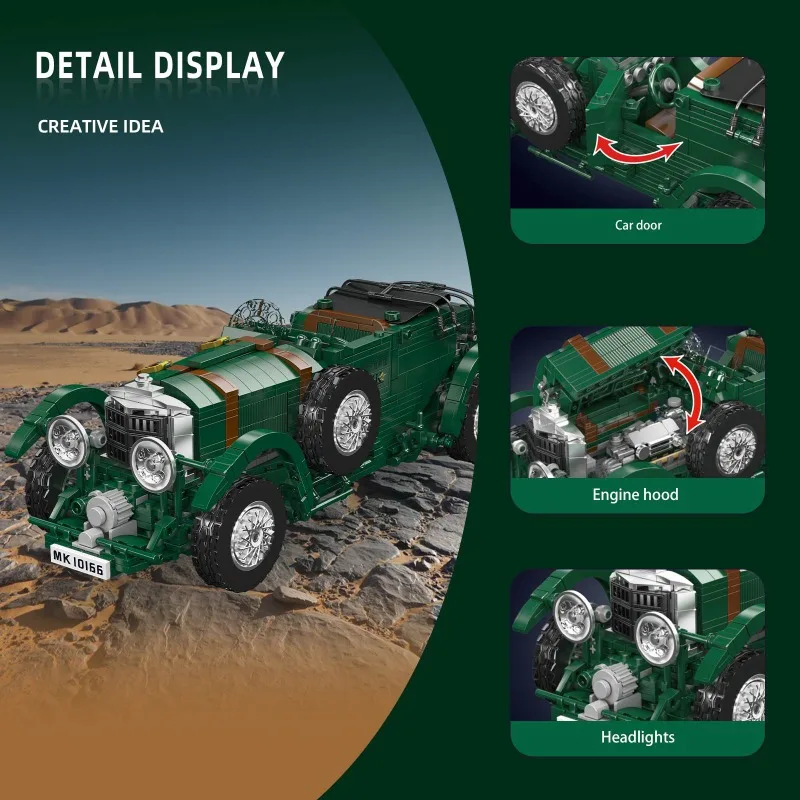 قالب الملك الكلاسيكية الخضراء سيارة عتيقة 1147 قطعة اللبنات النموذج الفني تحصيل لتقوم بها بنفسك لعبة السيارة للكبار هدية عيد الميلاد #3