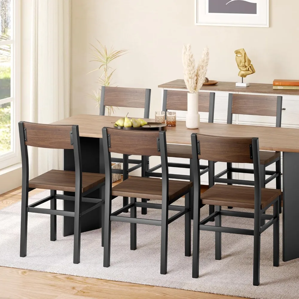 

Dining Chairs Set of 6, Rustic Wood Dining Room Chairs with Thickened and Strengthened Metal Steel Frame & Slat Back