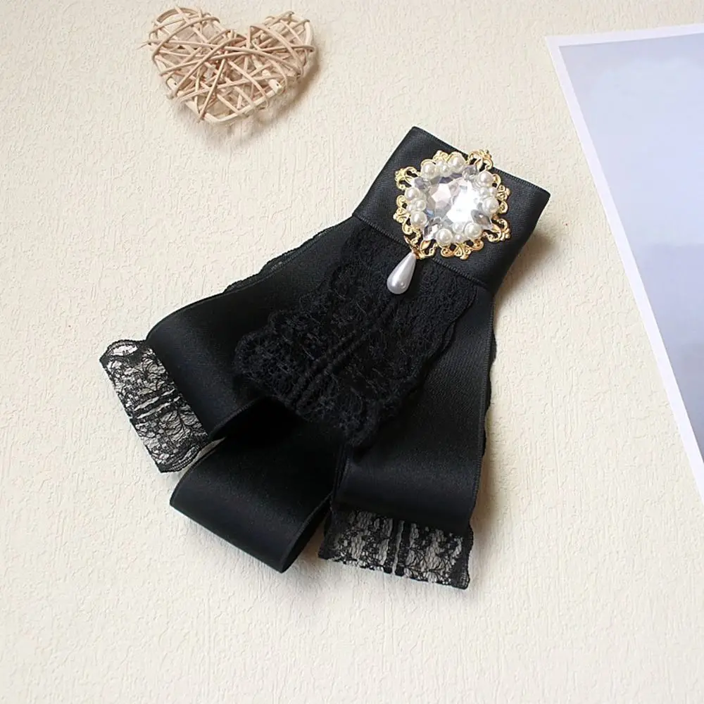 

New Rhinestone Crystal Ribbon Bow Brooch Polyester Memorial Black Jewelry Necktie Vintage Shirt Collar Pin Women