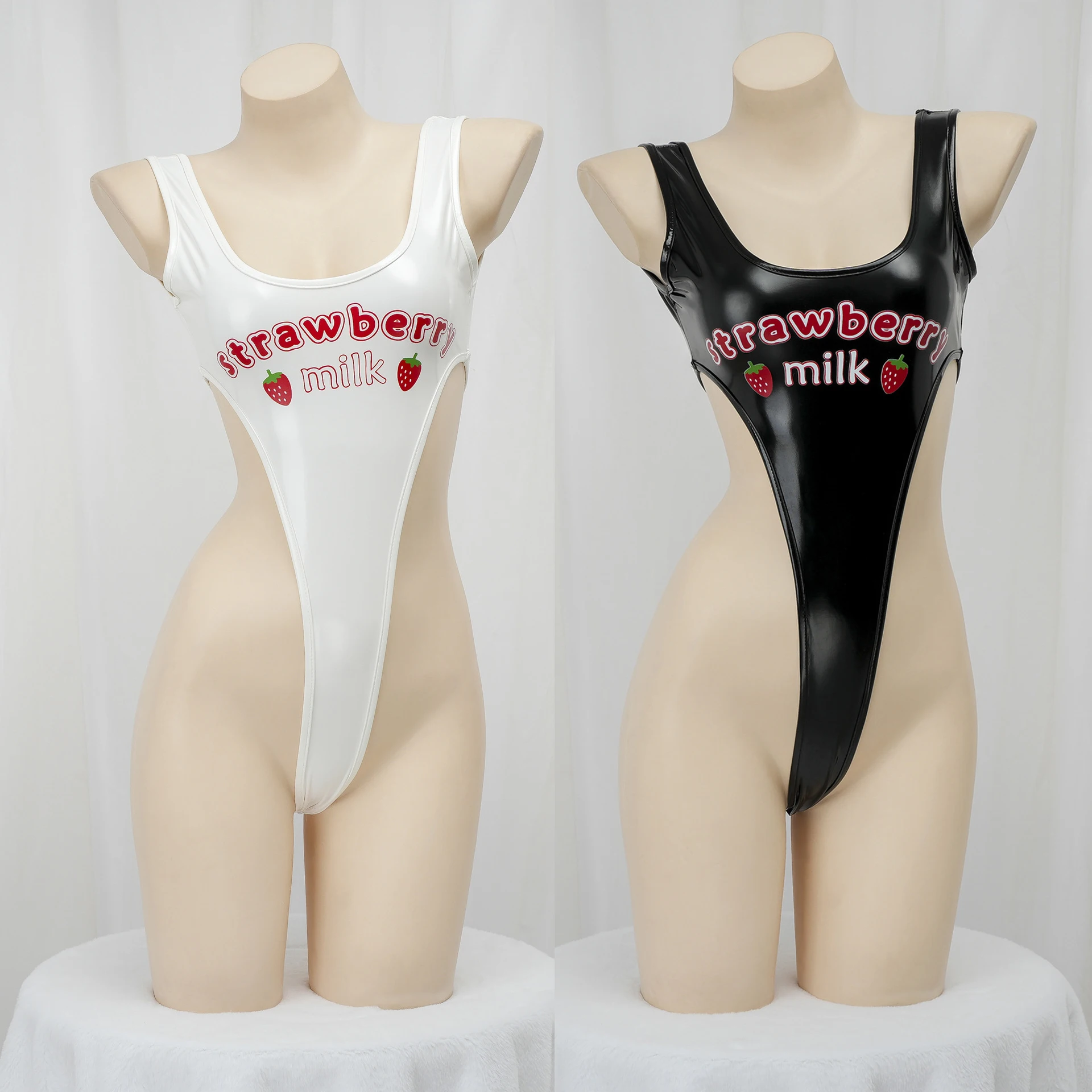 

High Fork Backless Lingerie Strawberry One-piece Bikini Sukumizu Swimsuit Sexy Pajama Girl Party Game Cosplay Costume