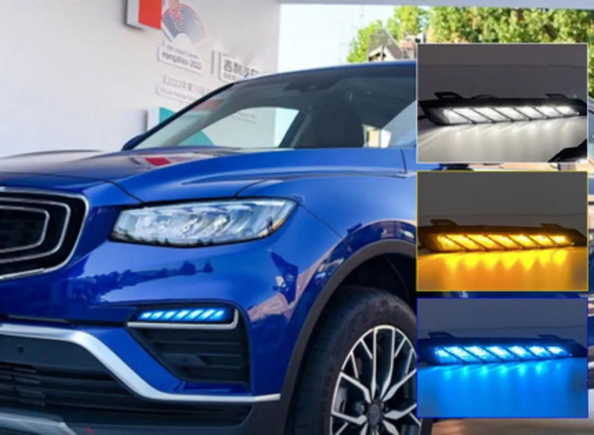 

Car Led DRL Daytime Running Light Daylight for Geely Atlas Pro proton X70 With Yellow Turn Signal Lamp and blue night mode