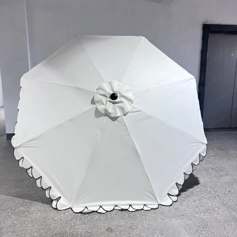 Off-White Tassel Outdoor Sunshade Umbrella – Garden Cafe Patio Draped Edge Parasol for Courtyard & Restaurant