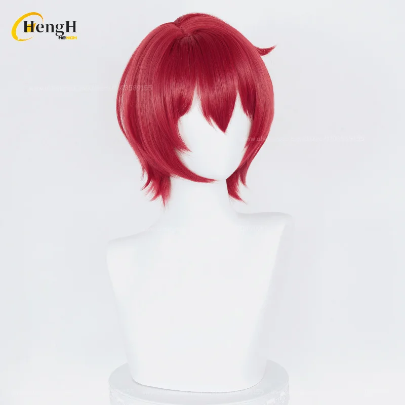 In Stock Synthetic Anime Suou Tsukasa Cosplay Wig Unisex Short 30cm Wine Red Wig Heat Resistant Hair Halloween Wigs + A Wig Cap