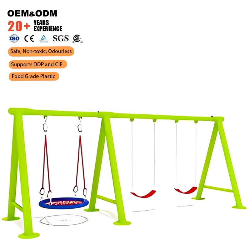 

Kids Outdoor Metal Green Swing Set for School Use Three Seats Swing Outdoor Children's Play Swing Set Steel Garden Kids Parks