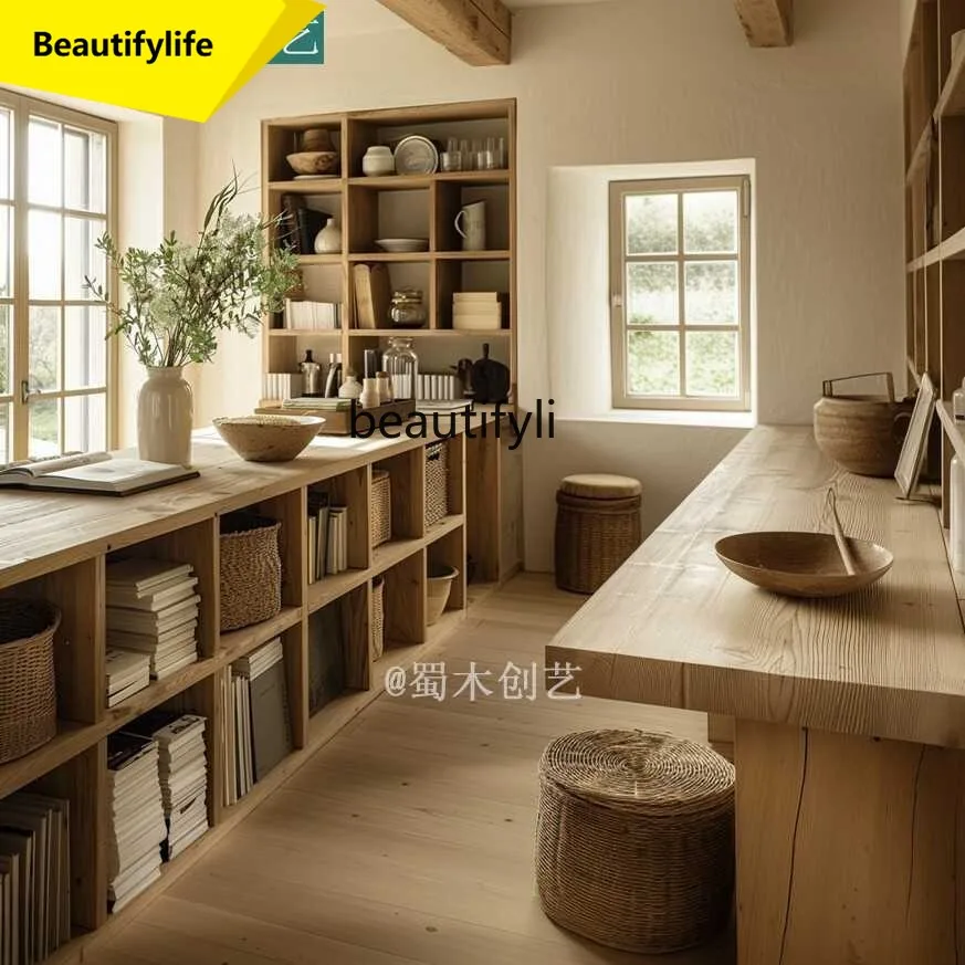 

A57 Vintage Bar Table Sideboard Partition Storage Shelf Solid Wood Storage Organizer Tea Cabinet Bar Cabinet Living Room