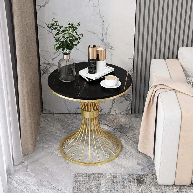 Living Room Luxury Side Table Round Nordic Design Small Aesthetic Side Table Premium Gold Legs Koffietafels Home Decoretion