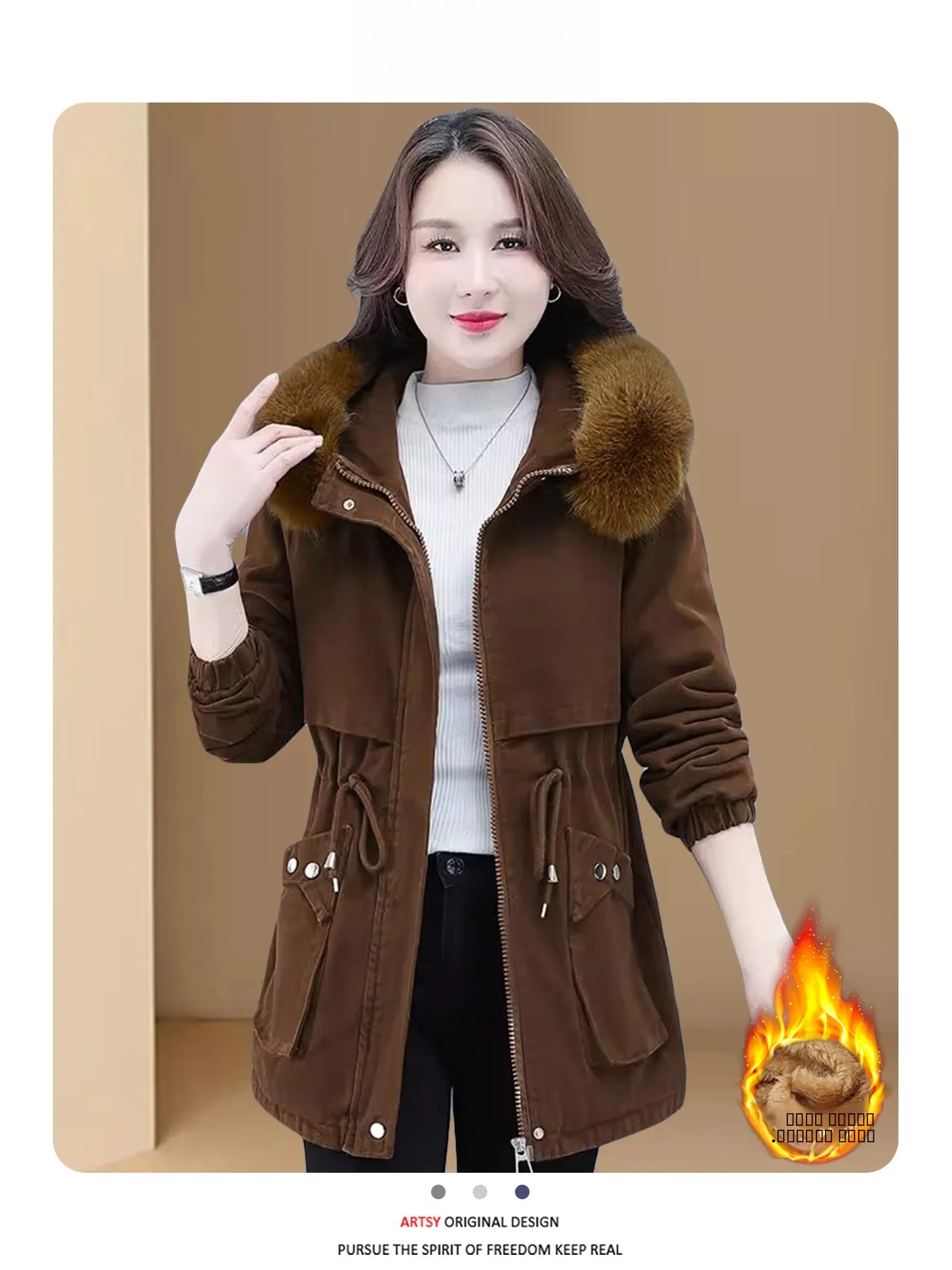 

Trendy Lamb Velvet Thiened Cotton Jaet Women's Winter Commute Large Size Coat Korean Sle Loose Fit Mid-Length Outerwear