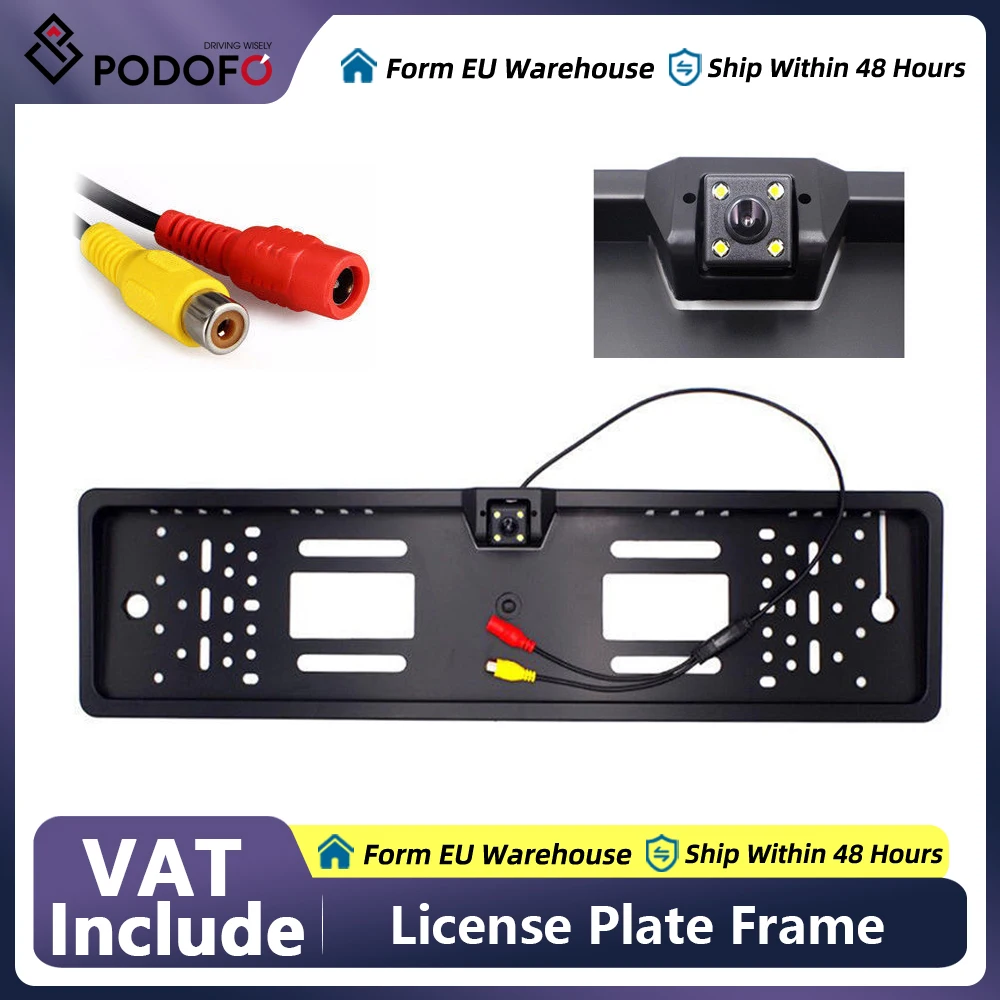 Podofo Car Rear View Camera European License Plate Frame Waterproof Auto Reverse Backup Rearview Parking Camera