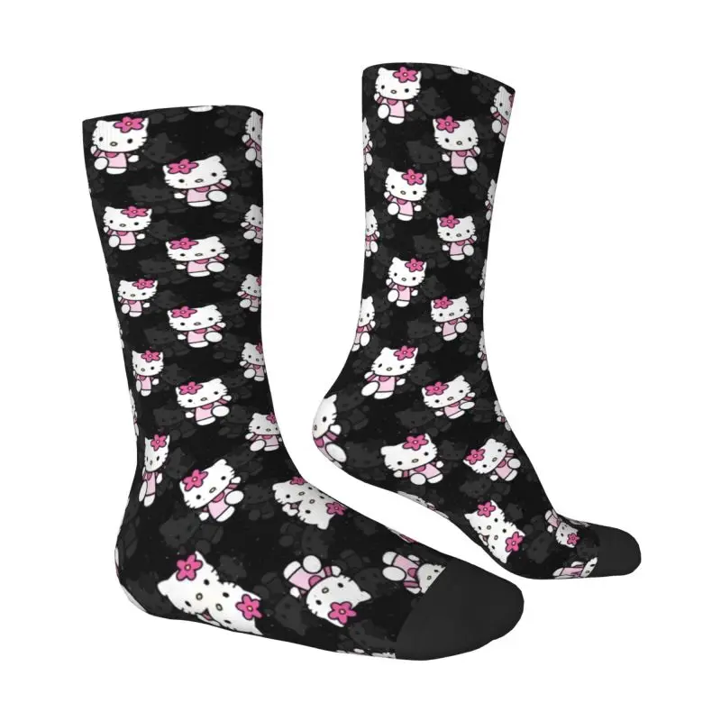 Kaus kaki pria kustom Hello Kitty Cat Manga kaus kaki kru uniseks lucu 3D gaun cetak kaus kaki