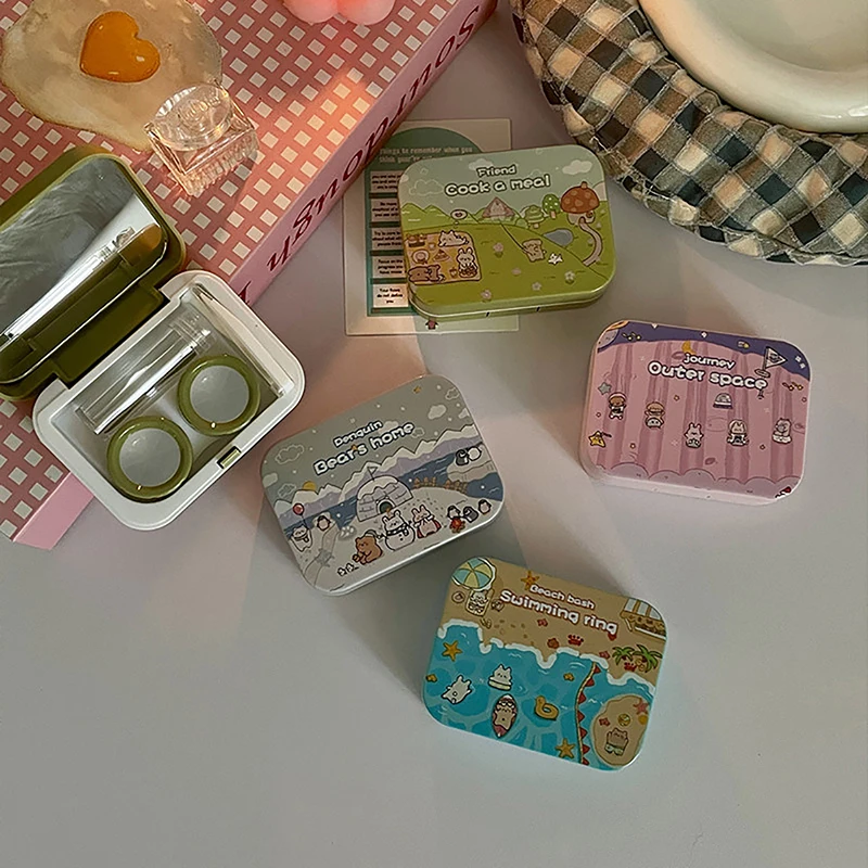 Cute Cartoon Contact Lens Box Portable Contact Lens Case Travel Kit For Girls Beauty Lens Storage Container