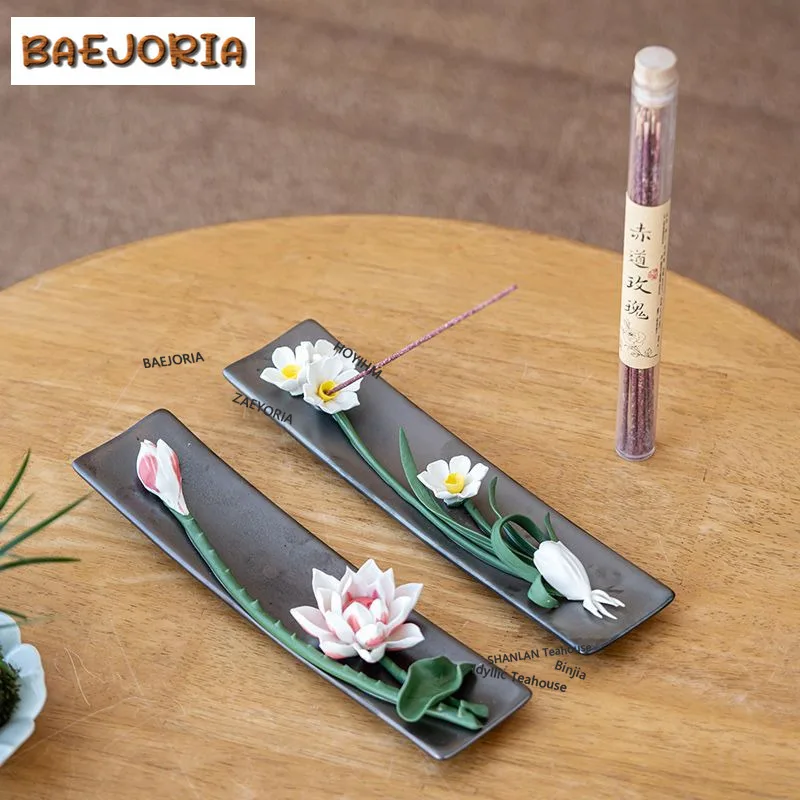 BAEJORIA Handcrafted Ceramic Lotus Daffodil Incense Holder Mist Smoking Steamers Incense Burners Consecrate Censer Yoga Craft