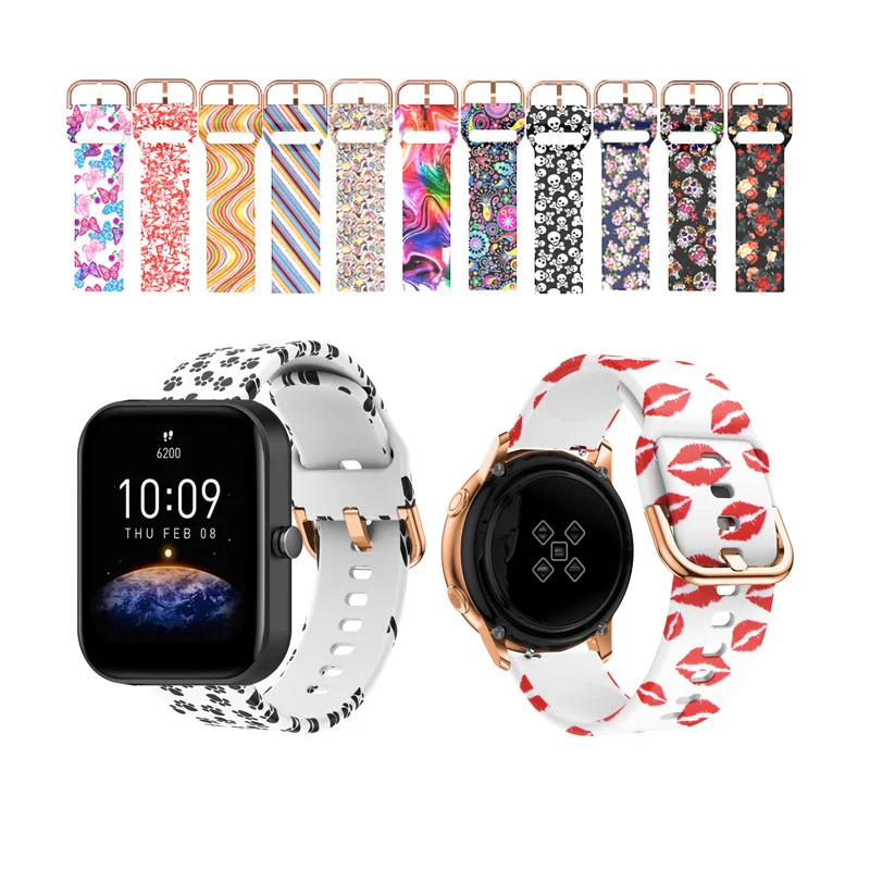 

Силиконовый ремешок 20 мм с принтом для Huami Amazfit Bip3 Pro Bip S Lite U Pro Amazfit Active 2