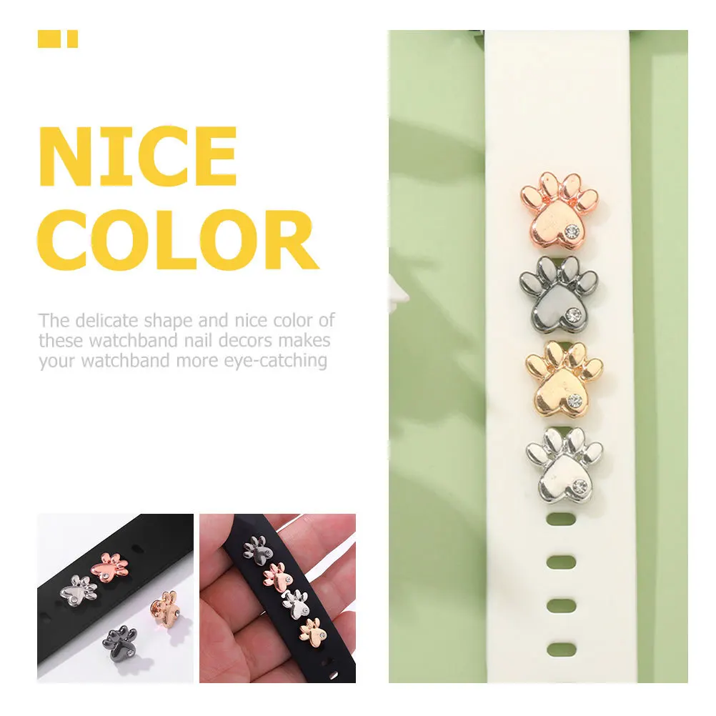 

4Pcs Cat Paw Shaped Watch Decor Charms Delicate Crafted Nails Upgrade Strap Appearance Lightweight Luxury Replacement Watchband