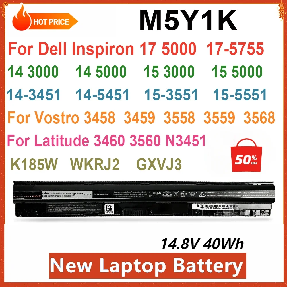 

M5Y1K Laptop Battery for DELL Inspiron 14 3451 5451 15 3567 5555 17 5756 Vostro 3458 3551 3558 3459 3559 Latitude 3460 3560