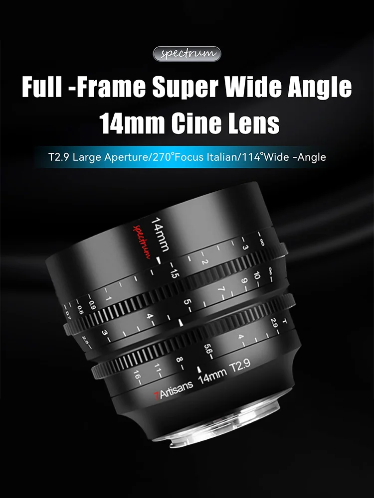 7artisans 14mm T2.9 Full Frame 114°Ultra-Wide-Angle MF Spectrum Cinema Lens For Sony FE A7C Nikon Z Leica SL SIGMA FP Canon RF