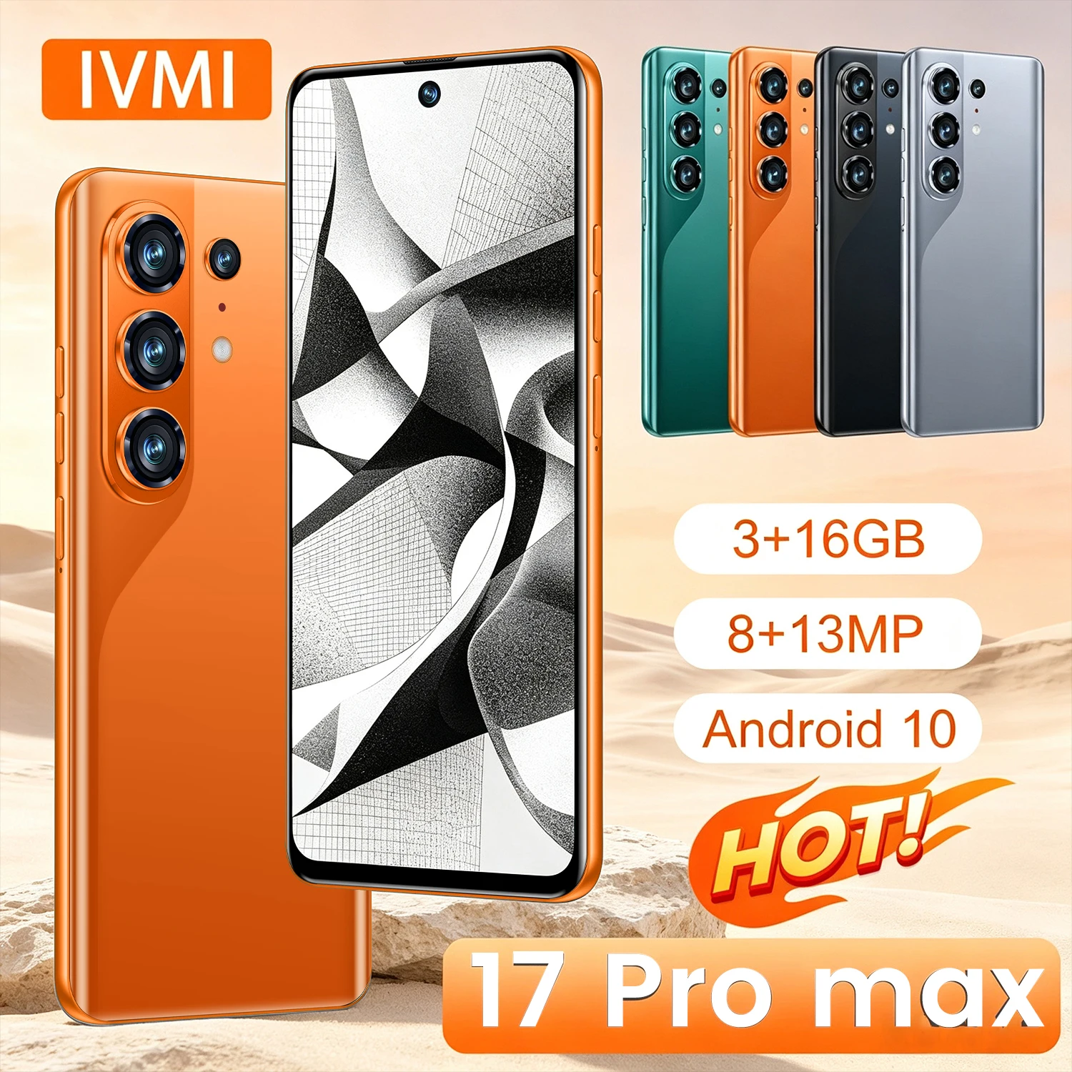IVMI 17Pro Max Global Vision Smartphone Android10 3GB RAM 16GB ROM 8+13MP Face ID 4G Network Google Play Store Mobile Phone
