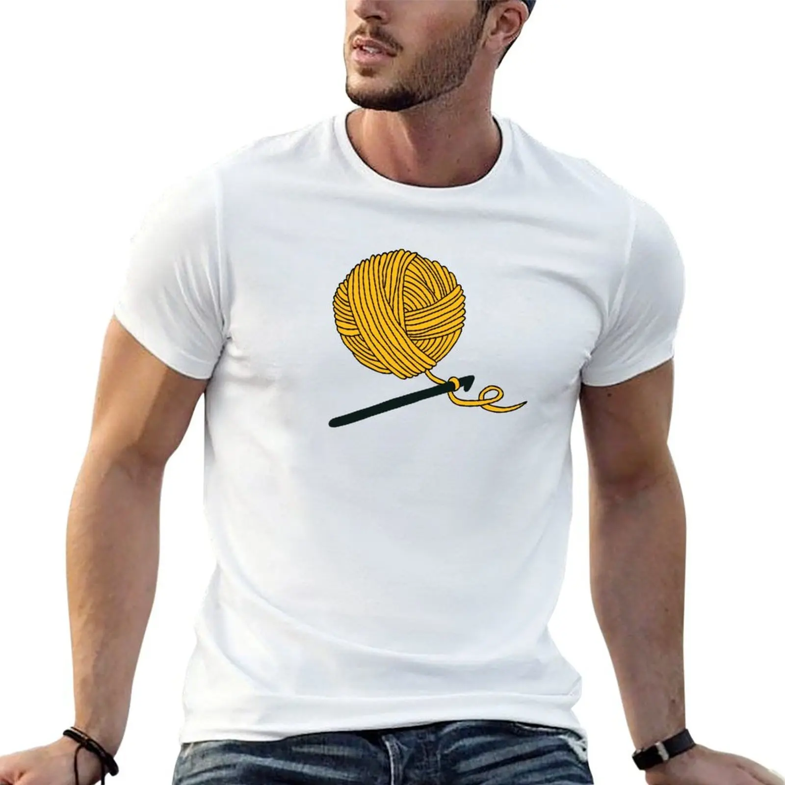 Hobby Illustrations: Yellow Orange Crochet T-Shirt Work Wear Short Sleeve T-Shirt