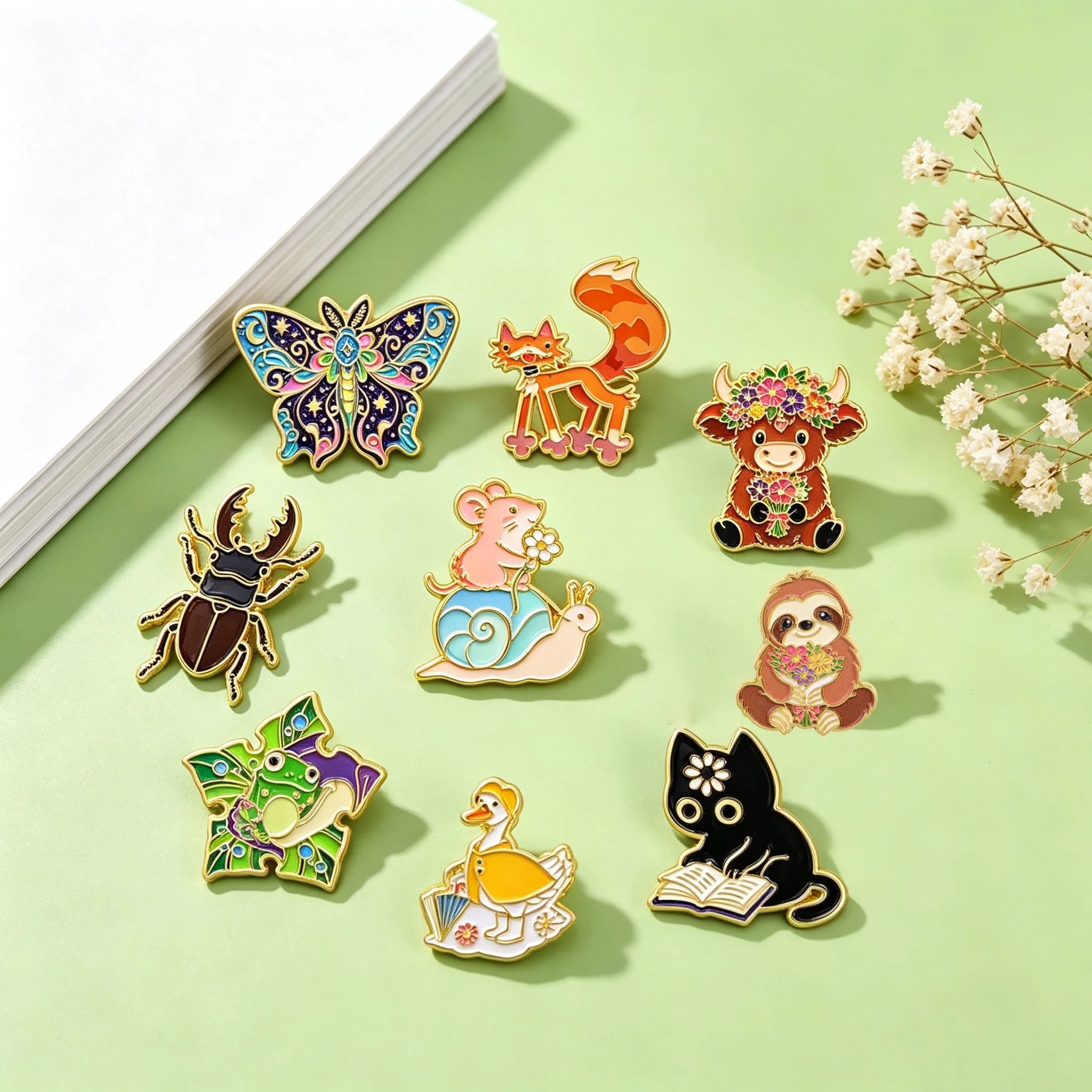 Broches y insignias de esmalte con diseños de animales: Vaca Highland, Rana, Gato, Ganso, para mochilas, colección de broches de solapa, regalos y accesorios