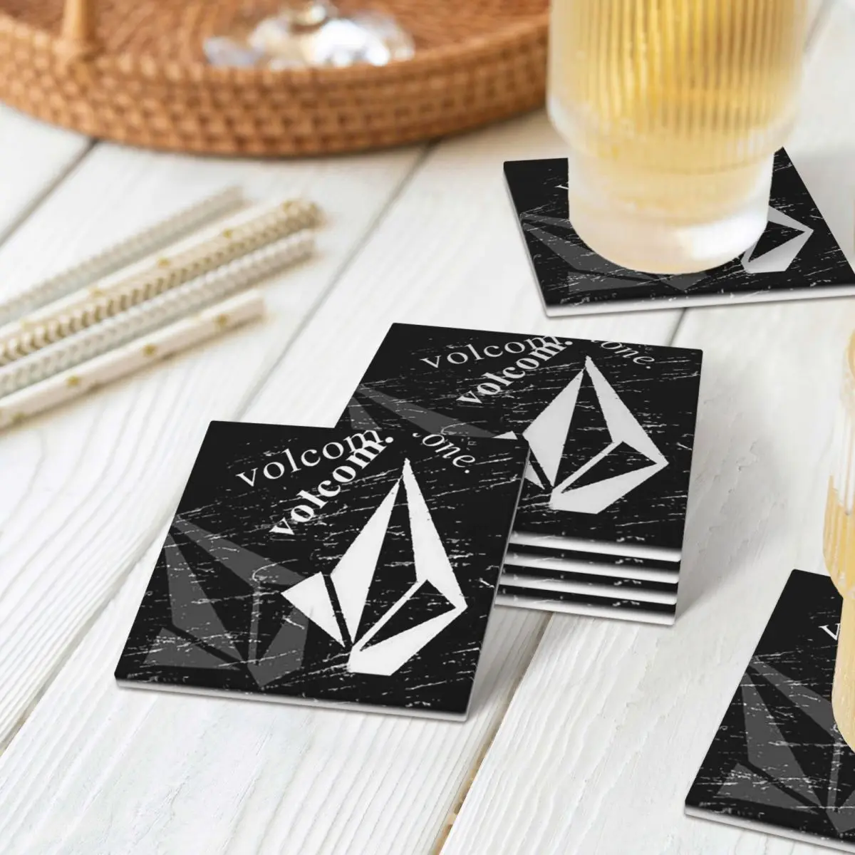 V-Volcom Logo Coaster Ceramics Hot Pad Decoration And Accessories For Table Utensils For Kitchen Placemats For Dinner Table