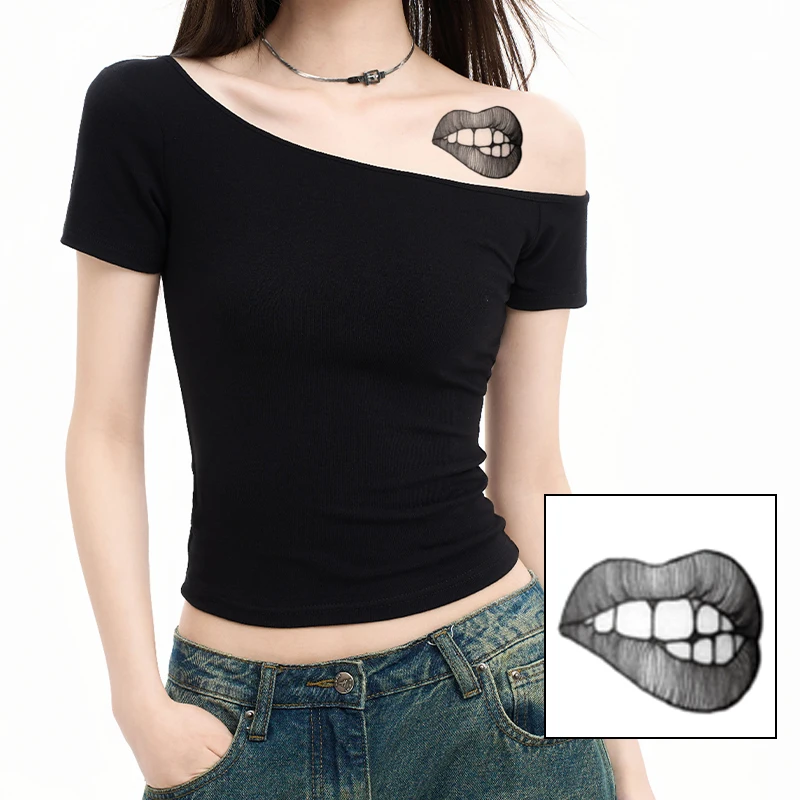 

Сексуальная цветная ключица, водонепроницаемая и устойчивая к поту временная наклейка с принтом губ, модная наклейка-тату на груди