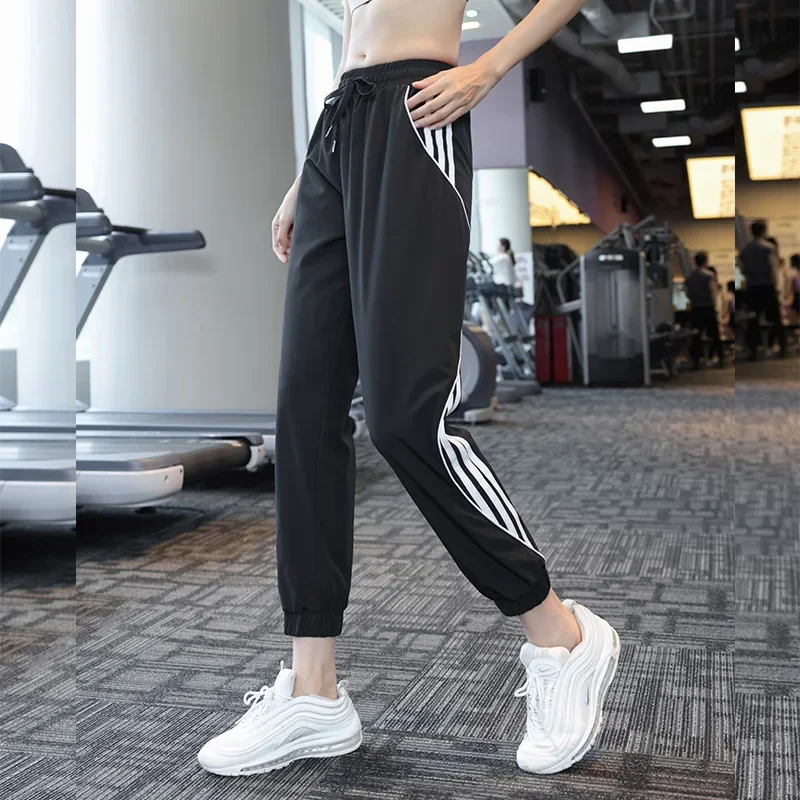 Outdoor Loose Thin Breathable Sports Pants Quick Dry Running Jogging Trousers Womens High Waist Yoga Gym Sweatpants