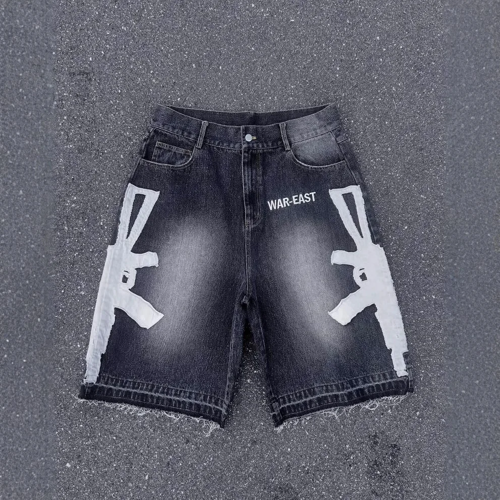 Summer new retro washed hip-hop letter print men's and women's shorts casual loose denim shorts