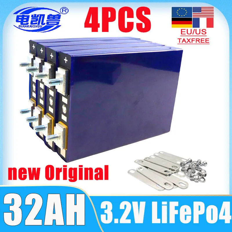 

4PCS new 3.2V 32ah Lifepo4 battery pack 3c high-power DIY 12V 24V electric boat motorcycle inverter charging battery tax exempt