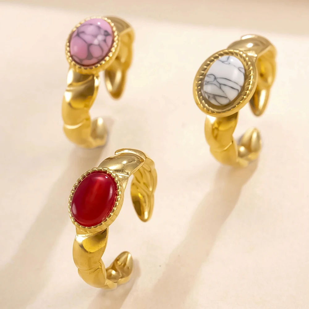 

2025 New Vintage Gem Ring for Women's Irregular Gold Color Design Dainty Stainless Steel Jewelry Fashion Party Accessories Gifts