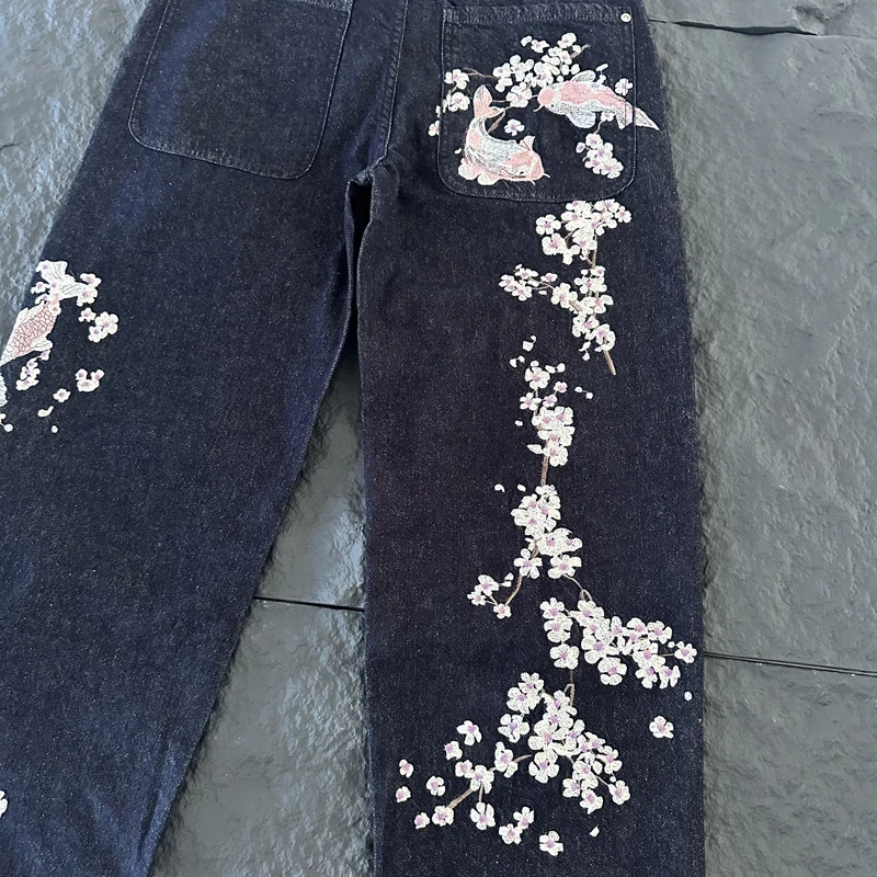Vintage Trend Derschutze Jeans High Quality Pattern Logo Embroidery Denim Straight-leg Trousers