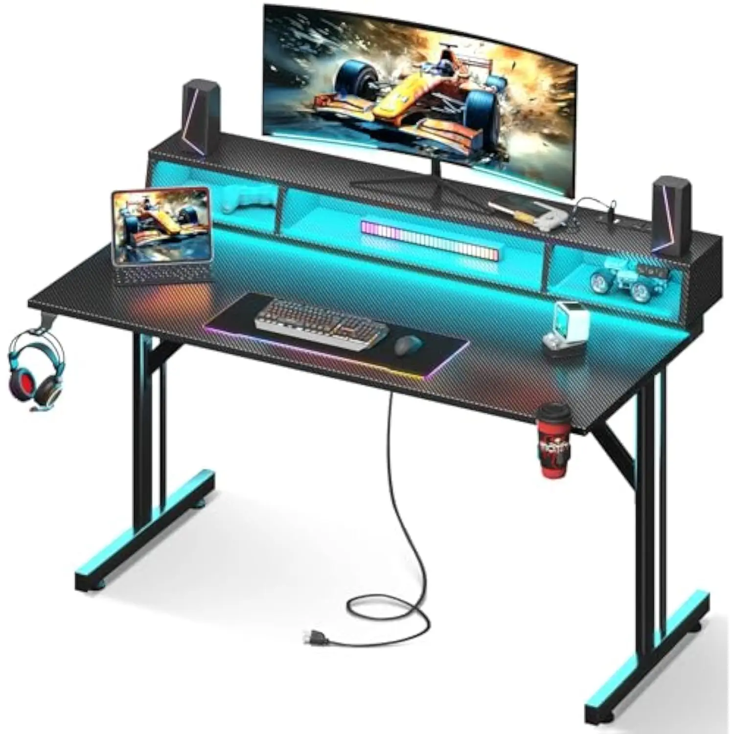 

MOTPK 48 inch Gaming Desk with LED Lights & Power Outlets, Small Computer Gaming Table with Float Monitor Stand, Kids Boys Desk